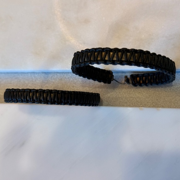 Authentic Anthony Nak Black Leather Wrapped Hoops over Silver - Picture 6 of 7